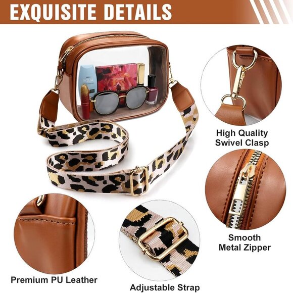 Clear Bag Stadium Approved, Crossbody Purse with Adjustable Strap, Leather Bag f - Picture 3 of 7